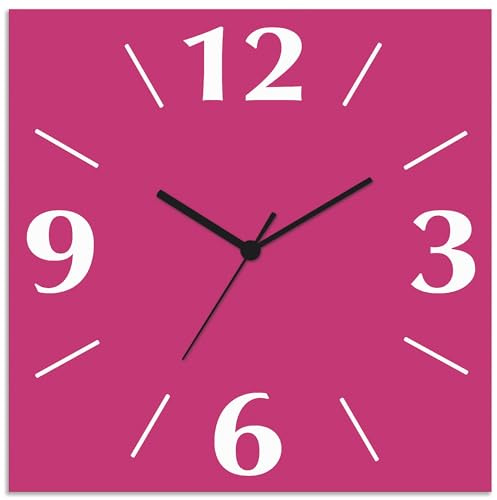 ARTLAND Wanddeko Wanduhr ohne Tickgeräusche Alu Funkuhr 30x30 cm Quadratisch Lautlos 4 Ziffern Farbig Schlichtes Design Pink Brombeer S7KL
