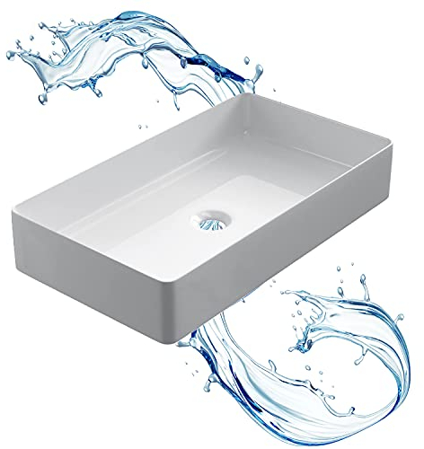 Starbath Plus - Weißes Keramik-Waschbecken - Rechteckige Form - Abmessungen 61 x 35 x 11 cm - Ideal für Arbeitsplatten in Badezimmern und Toilettenmöbeln