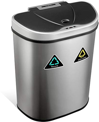 NETTA 70L Kitchen Recycling Sensor Bin – Large Touch-Free Automatic Motion Sensor Waste Rubbish Bin, Dustbin, Trash Can – Double Component Recycling Bin – Stainless Steel Finish – 70 Litre – Silver