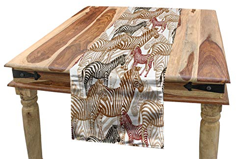 ABAKUHAUS Zebra Tischläufer, Camo, Esszimmer Küche Rechteckiger Dekorativer Tischläufer, 40 x 180 cm, Grün braun