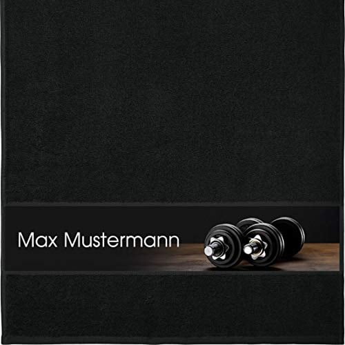 Manutextur Handtuch mit Namen - personalisiert - Motiv Sport - Kraftsport - viele Farben & Motive - Dusch-Handtuch - schwarz - Größe 50x100 cm - persönliches Geschenk mit Wunsch-Motiv und Wunsch-Name