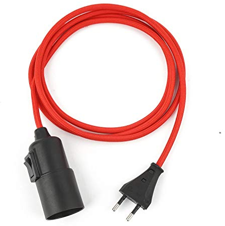 1.8m Plug-In Lampe ROT, Textilkabel mit Lampenfassung aus Thermoplast (Glattmantel) mit Schalter und Eurostecker