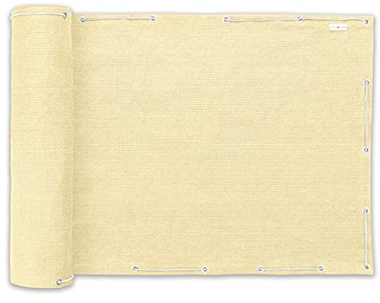 PRIMA GARDEN Balkon-Sicht- und Windschutz in Creme | 500x90 cm | Faltenfrei | Wetterfest | UV-beständig | Robust | Blickdicht |Befestigungskordel