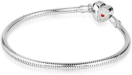 GNOCE Sterling Silver Bracelet Love Your Smile Basic Charm Bracelet with Heart shaped Lock Clasp Snake Chain Jewellery Gift for Women Mens (20)