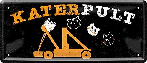 WOGEKA ART Retro Blechschild - Kater Pult - witziger Spruch als Geschenk-Idee zum Geburtstag Weihnachten zur Dekoration 28x12 cm Vintage-Design aus Metall 1764