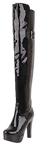 MISSUIT Damen Overknee Blockabsatz Stiefel High Heels Plateau Boots