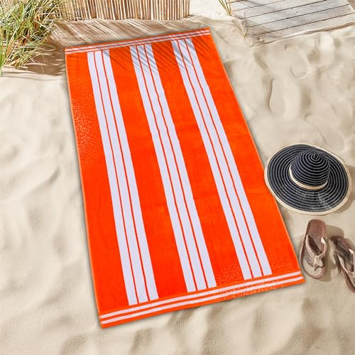 Superior Strandtuch, Jacquard, langstapelig, Baumwolle, Cabana-Streifen, Koralle