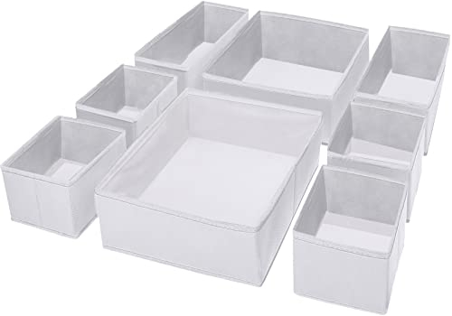 Puricon 8er-Set Aufbewahrungsbox Stoff Schubladen-Organizer/Ordnungssystem für Kleidung faltbare Aufbewahrungskisten Set Boxen für Kleiderschrank Schlafzimmer –Weiß