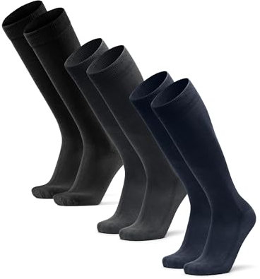 Knee-High Bamboo Dress Socks, 3 Pack (Multicolour (1x Black, 1x Grey, 1x Navy), 43-47)