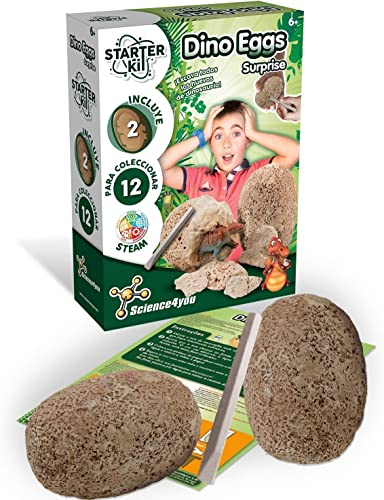 Science4you - Dinosaurier-Eier Starter Kit für Kinder - Wissenschafts Kit zum Graben von Dinosaurier-Eiern - Paläontologie Spiel mit 2 Eiern, Lernspielzeug mit Dinos für Kinder von 5 6 7 8 9 Jahren