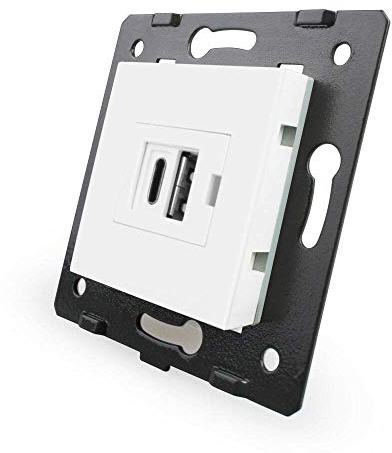 Livolo USB-Ladesteckdosen 2 Fach Typ C & Typ A Stecker inklusive Glasrahmen in Weiß, Schwarz, Grau, Gold VL-USB-AC USB-Dose für Handy Ladeanschluss (USB-Ladedose VL-USB-AC-11)