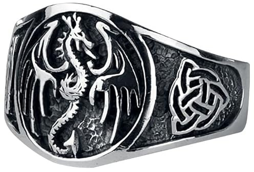 etNox hard and heavy Dragon Männer Ring silberfarben L Edelstahl Drachen