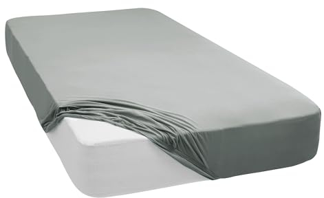 Mixibaby Spannbettlaken Jersey Spannbetttuch 100% Baumwolle Bettlaken Spannbettuch Laken 28 Farben, Größe:120 x 200 cm, Farbe:Hellgrau