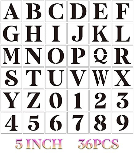 Yamcyh 12,7 cm Buchstabenschablonen zum Malen auf Holz, 36 Stück Schablonen, Buchstaben, Alphabet, Zahlen, Schablonen für Holz, Wandschilder, Tür, Veranda, Stoff