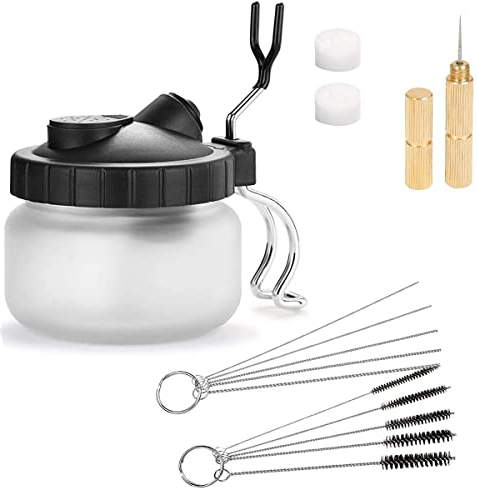 DARENYI Airbrush Cleaning Pot, Airbrush Cleaning Pot Filter Glass Jar, Cleaning Pot with Holder, Needle and Brush Accessories, Professional Airbrush Cleaning Kit Tools