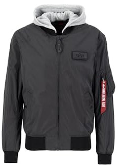 ALPHA INDUSTRIES Herren MA-1 LW Hood Reflective Bomberjacke, Black, XL