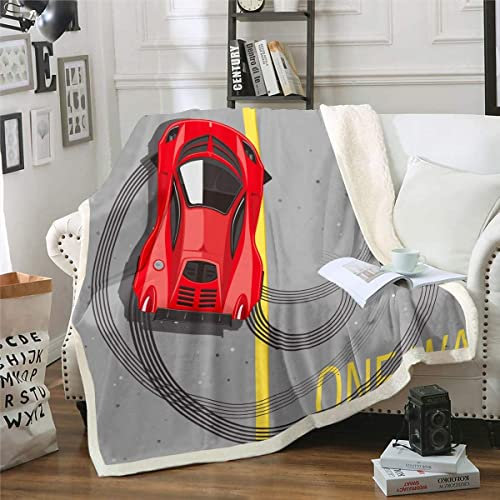 Loussiesd Rennsportwagen Wohndecke Extremsport Thema Kuscheldecke 100x130cm Roter Autosportwettbewerb Flanell Fleecedecke Boys Automobile