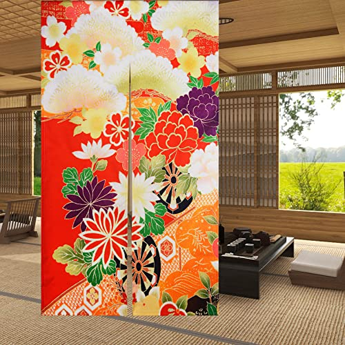 LIGICKY Japanese Style Doorway Curtain Noren Cotton Linen Retro Flowers Printed Window Treatment Hanging Door Tapestry for Home Decoration 85 x 150 cm, Colourful