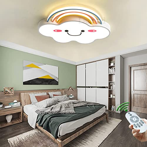 Lanekd Kinderlampen Schlafzimme Deko LED Deckenleuchte Dimmbar Mit Fernbedienung Deckenlampe Moderne Regenbogen Wolken Design Decke Pendelleuchte Für Kinderzimmer Esszimmer Esstisch Hängend Lampen