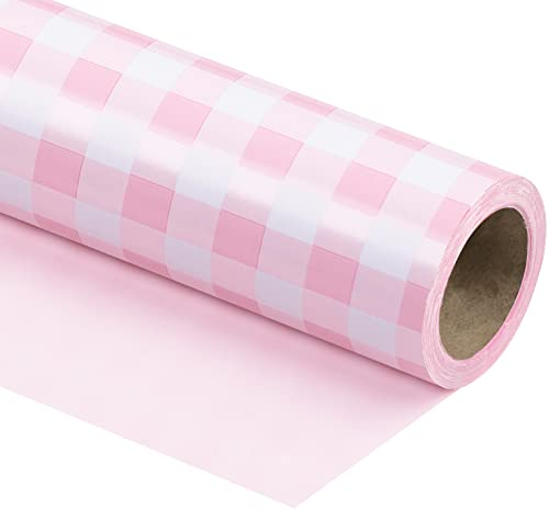 WRAPAHOLIC Wendbares Geschenkpapier, Mini-Rolle, 43,2 x 94,4 m, rosa und weiß, kariertes Design für Geburtstag, Urlaub, Hochzeit, Babyparty