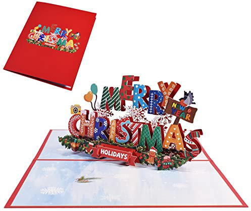 lumcov Weihnachtskarten,3D Pop Up Grußkarten,Weihnachtskarten mit Umschlägen,Handgefertigt,Weihnachtspostkarten für Kinder, Frau oder Freundin(Frohe Weihnachten/15 * 20cm)