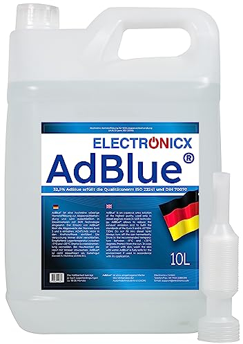 Electronicx AdBlue 90 L – 9 bidons de 10 litres avec bec verseur – solution d’urée conforme ISO 22241-1 / DIN 70070 – licence VDA – pour systèmes SCR diesel – réduction des NOx