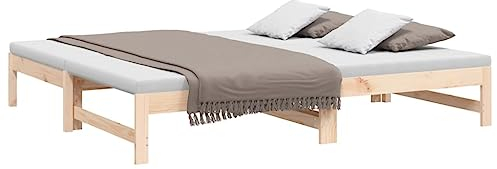 vidaXL Tagesbett Ausziehbar Sofa Gästebett Sofabett Bett Bettsofa Holzbett Schlafsofa Ausziehbett Bettgestell 2X(75x190) cm Massivholz Kiefer