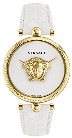 Versace Palazzo Empire Collection Luxus-Damenuhr mit weißem Armband mit goldfarbenem Gehäuse und weißem Zifferblatt, Gold, OS, Palazzo Reich