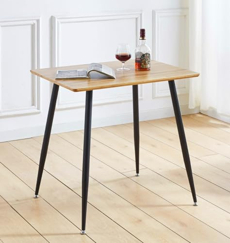 Hallowood Furniture Cullompton Oak Effect Top Small Dining Table, 80x60cm | 2-4 Seater Small Rectangular Table with Black Metal Legs for Dining rooms, Restaurants or Cafés, Kitchen Furniture (80x60cm)