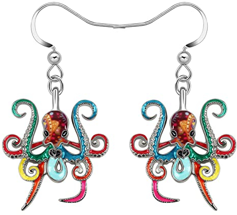 NEWEI Cute Emaille Wal Oktopus Qualle Hai Ohrringe Seepferdchen Strand Schmuck für Damen Frauen Mädchen Meerestiere Geschenke (Mehrfacher Oktopus)