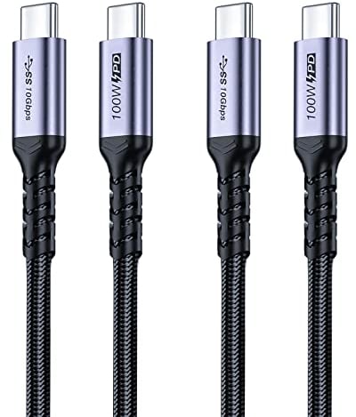 SUMPK Cable USB C 3.1 de segunda generación 3 metros 2 paquetes, carga rápida 100W 10 Gbps transmisión de alta velocidad, cable PD de vídeo 4k 60Hz compatible con pantalla, Thunderbolt 3