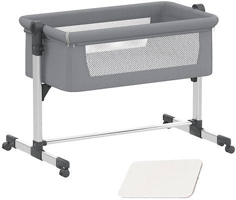 UBRAVOO Baby Bassinet Bedside Sleeper, Multifunction Baby Crib Bed with Mattress, Portable Bedside Cots Built-in Silent Wheels for Infant/Newborn