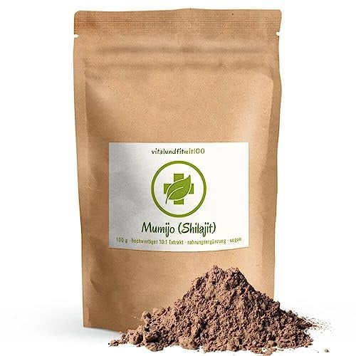 vitalundfitmit100 Mumijo Shilajit Extrakt Pulver 100 g, 10:1 Extrakt, 50% Fulvinsäure