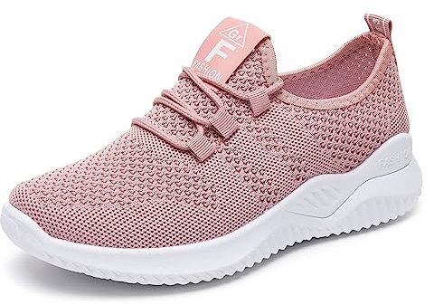 PADGENE Chaussures de Course à Coussin, Tricot Femme Chaussures de Course de Voyage Décontracté, Baskets Course Gym Fitness, Chaussures de Sport de Mode en Plein, D - Rose, 40 EU