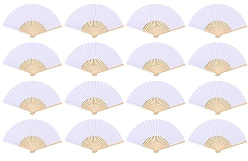 Hitopin 16PCS Silk Bambus Faltfächer, Handfächer, Faltbare Papierfächer, Silk Bambus Faltfächer, Fächer Hochzeit, Bambus Hochzeitsfächer, für DIY-Malerei, Wanddekoration, Hochzeit, Party (Weiß)