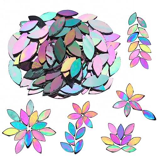 Mogokoyo 100 Stück Blatt Mosaiksteine zum Basteln Schillernd Glasmosaik Mosaik Bastelset für DIY Handwerk Deko (Schillerndes Schwarz)