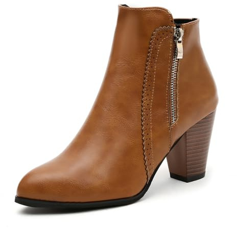 Dernolsea Ladies Chunky Block Heeled Ankle Boots | Faux Leather or Suede, Pointed Toe, Zip or Buckle Decor, Pixie Boots for Women