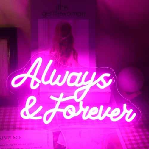 QiaoFei Panneau néon LED Always and Forever avec mot/lettres alimenté par USB avec variateur d'intensité pour chambre, maison, bar, décoration murale, fête, fenêtre, salon, mariage, fiançailles