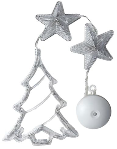Cymwer Warmweiß, 3 Stück, Fenster-Hängelicht, Weihnachtsvorhang-Licht, batteriebetrieben, mit Saugnapf, für Weihnachten, Zuhause, Geschäft, Party, Geschenke, für Glasfenster, Außendekoration