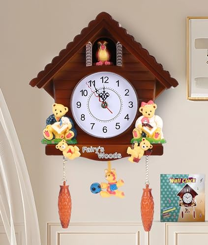 Gugxiom Kuckucksuhr, Kuckucksvogelstimmen-Wanduhr, Handgefertigte Vintage-Kuckucksbaumhausuhr, Traditionelle Dekorative Uhr Im Chalet-Stil, mit Niedlichen Spielzeugen für Schlafzimmer,