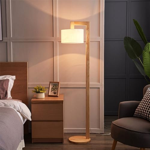 Wylolik Lampadaire minimaliste moderne abat-jour en tissu corps de lampe en bois massif lampe verticale base E27 lampe de table lampes sur pied fraîches et propres pour salon chambre ou salle d'étude
