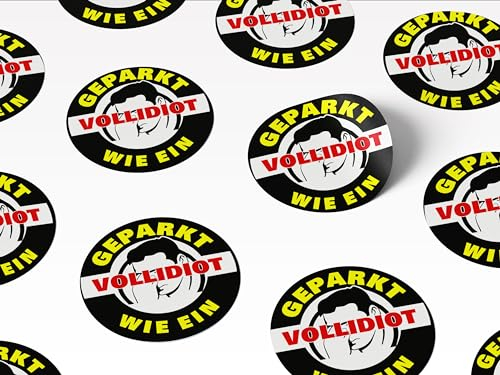 stickerpoint24 1x geparkt wie ein Vollidiot Aufkleber Schwarz Cartoon Kratzfest Glänzend Rund Innen Auto & Motorrad Fenster, Auto
