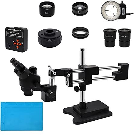 Mikroskop-Zubehör, Doppelauslegerhalter, Ständer, Labor, industrieller Zoom, Stereo, Trinokular-Mikroskop mit 38 MP VGA-Kamera, 56 LEDs, 0,5 x C-Halterung, Objektivadapter, Haltbarkeit und