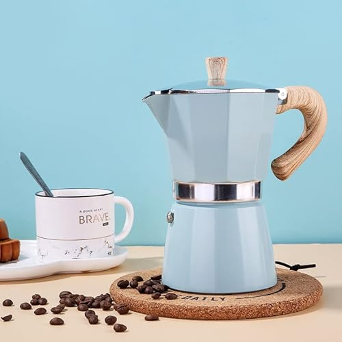 Retoteng Stovetop Espresso Maker, 6 Espresso Cup Moka Pot - 10oz Manual Cuban Coffee Percolator Machine Premium Aluminum Moka Italian Espresso Greca Coffee Maker Brewer Percolator (Blue)