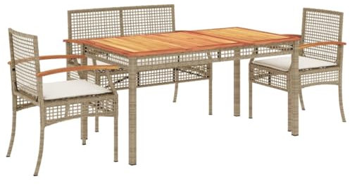 vidaXL Garten Essgruppe mit Kissen 4-TLG., Gartenmöbel Set Sitzgruppe, Essgarnitur Gartengarnitur, Terrasse Balkon Möbel Garnitur, Beige Poly Rattan