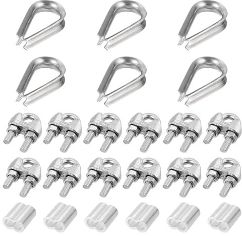 sourcing map M5 Wire Rope Accessory Set for 3/16 Dia Wire Rope, 12Pcs Wire Rope Cable Clip Clamp, 6Pcs Thimble Rigging, 6Pcs Aluminum Crimping Loop Sleeve