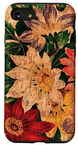 Vintage Blumen Floral Case Kork Holzmaserung Holz Druck Design Hülle für iPhone SE (2020) / 7 / 8