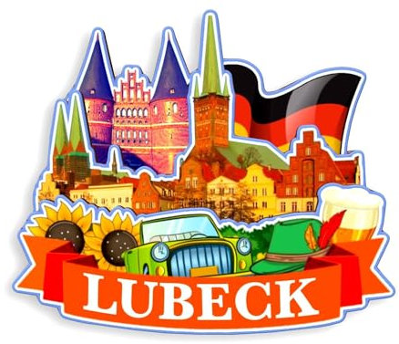 Quwsne Kühlschrankmagnet Lübeck Deutschland Kühlschrankmagnet Stadt Reise Souvenirs Touristengeschenke 3D klassische Sehenswürdigkeiten handgefertigt Handwerk Heimdekoration -1211