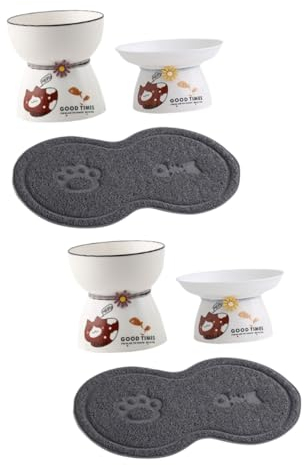 Happyyami 2 Juegos De Cuencos De Porcelana De Grano Alto Plato para Gatos Alimentador De Comida para Gatos Cuenco De Cerámica para Gatos Cuenco Elevado para Alimentos Herramientas para