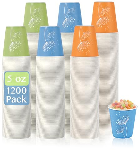 LITOPAK Lot de 1200 gobelets en carton jetables colorés pour salle de bain et mini gobelets en carton pour fêtes, voyages et événements.